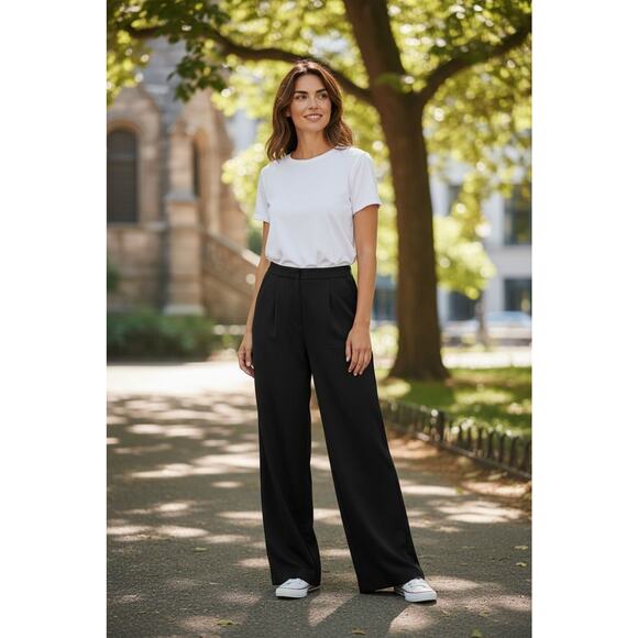 Women Giorgio Armani Classico 38 100% Pure Wool Black Pants Borgo 21 EUC Pockets - Picture 1 of 16